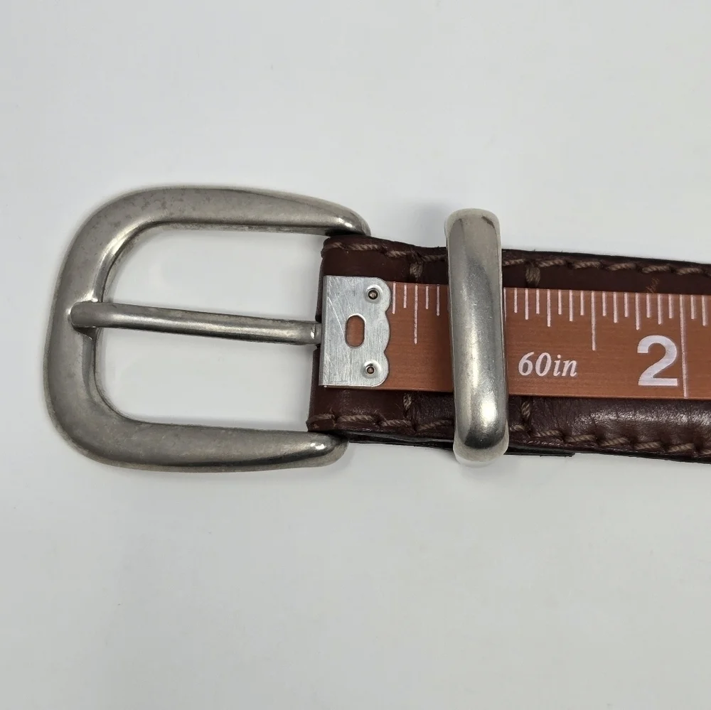 VINTAGE OLD NAVY BROWN ITALIAN LEATHER BELT SILVER BUCKLE END CAP UNISEX MEN 28